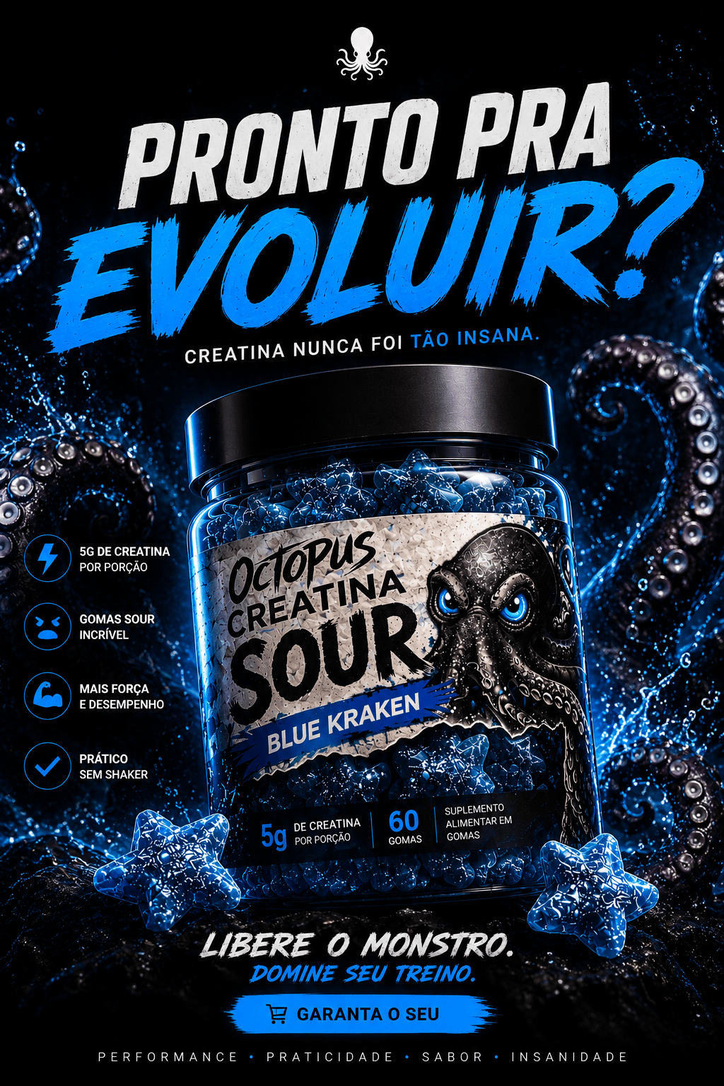 Kit 3 sabores Octopus Mirtilo / Maçã Verde / Framboesa gummies Creatina 5g - OCTOPUSKITOCTOPUSKit 3 sabores Octopus Mirtilo / Maçã Verde / Framboesa gummies Creatina 5g