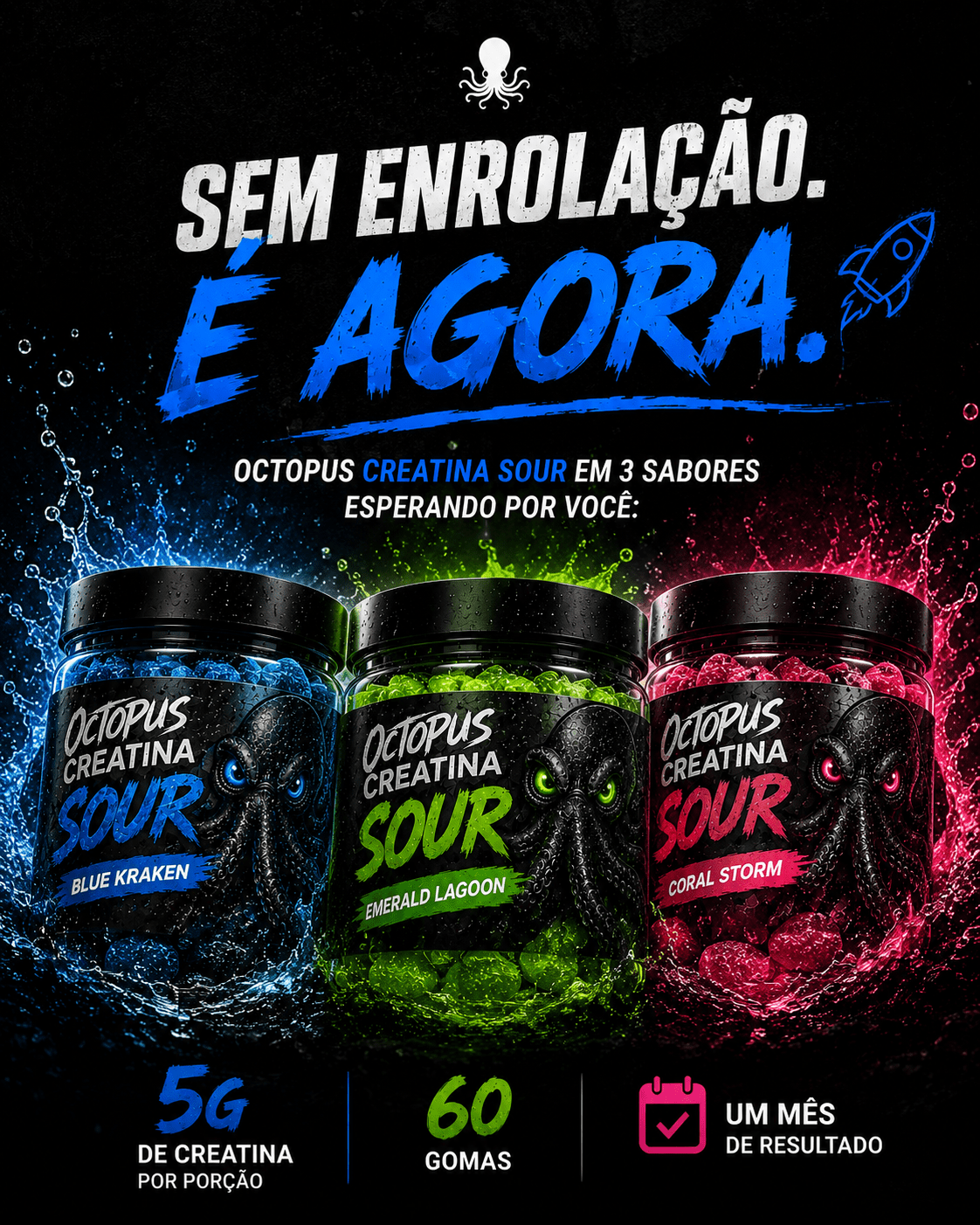 Kit 3 sabores Octopus Mirtilo / Maçã Verde / Framboesa gummies Creatina 5g - OCTOPUSKITOCTOPUSKit 3 sabores Octopus Mirtilo / Maçã Verde / Framboesa gummies Creatina 5g