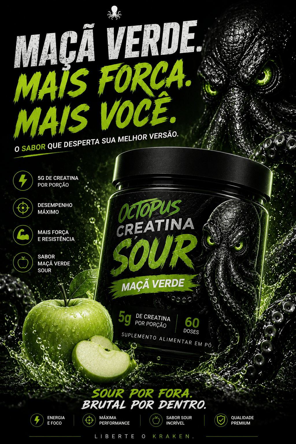 Octupos Emerald Lagoon Maçã Azeda 60 unidades - OCTOPUSOCTUGREENOctupos Emerald Lagoon Maçã Azeda 60 unidades