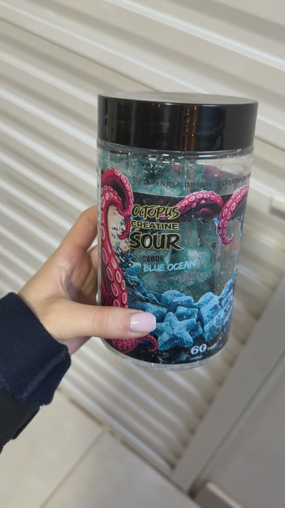 Octopus Creatina Sour 5g – Gummies Blue Kraken | 60 Gomas Sabor Frutas Azuis