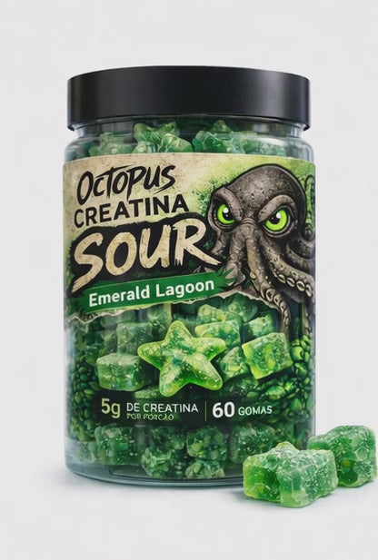 Octopus Creatina Sour 5g – Gummies Emerald Lagoon | 60 Gomas Sabor Frutas Verdes