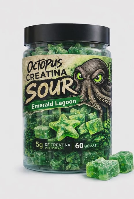 Octopus Creatina Sour 5g – Gummies Emerald Lagoon | 60 Gomas Sabor Frutas Verdes